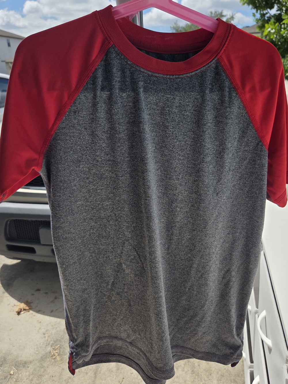 all in motion Gray Raglan Tee with Red Sleeves
